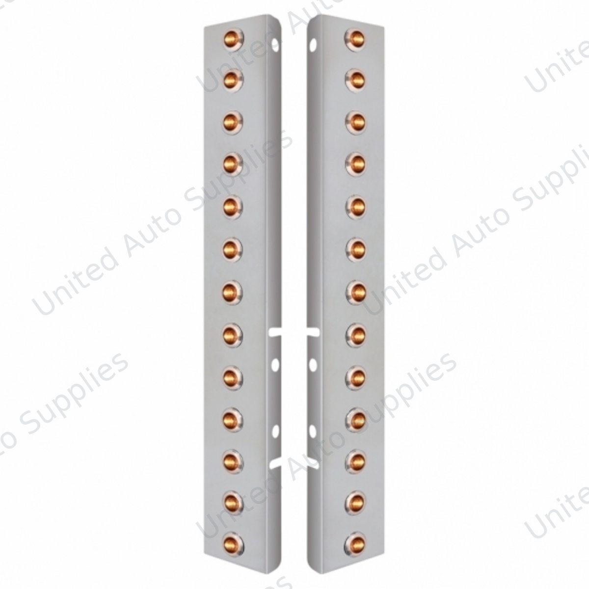 SS Front Air Cleaner Bracket With 26X 3 LED 3/4" Mini Lights & SS Bezels For Peterbilt-Amber LED & Lens