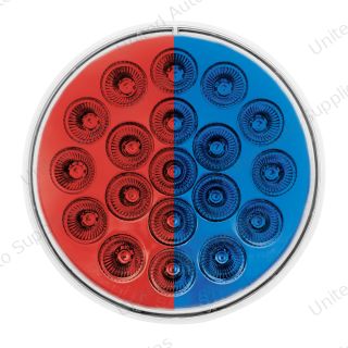 Double Fury 19 LED 4" Round Stop/Turn/Tail Light-Red & Blue LED/Clear Lens