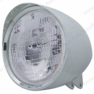 Motorcycle Chrome "Chopper" Headlight With Smooth Visor H6024 Bulb