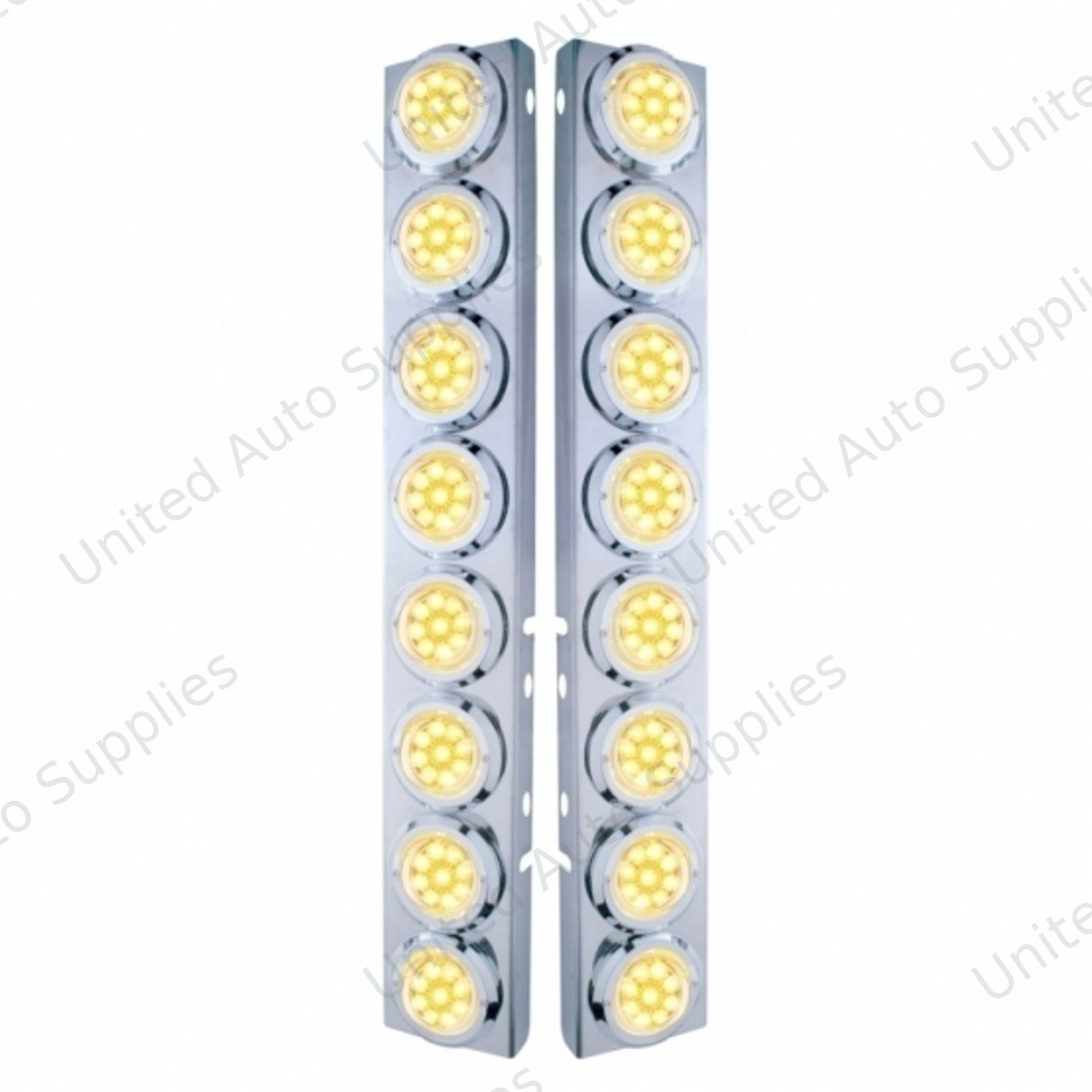SS Front Air Cleaner Bracket With 16X 9 LED 2" Reflector Lights & Bezels For Peterbilt-Amber LED/Clear Lens