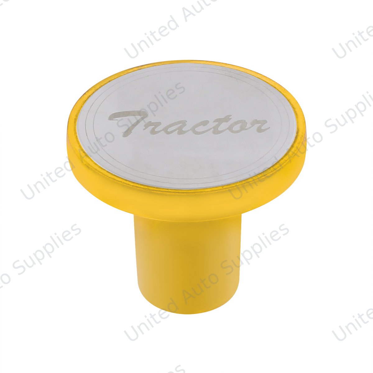 Aluminum Screw-On Air Valve Knob With Stainless Tractor Plaque - Electric Yellow