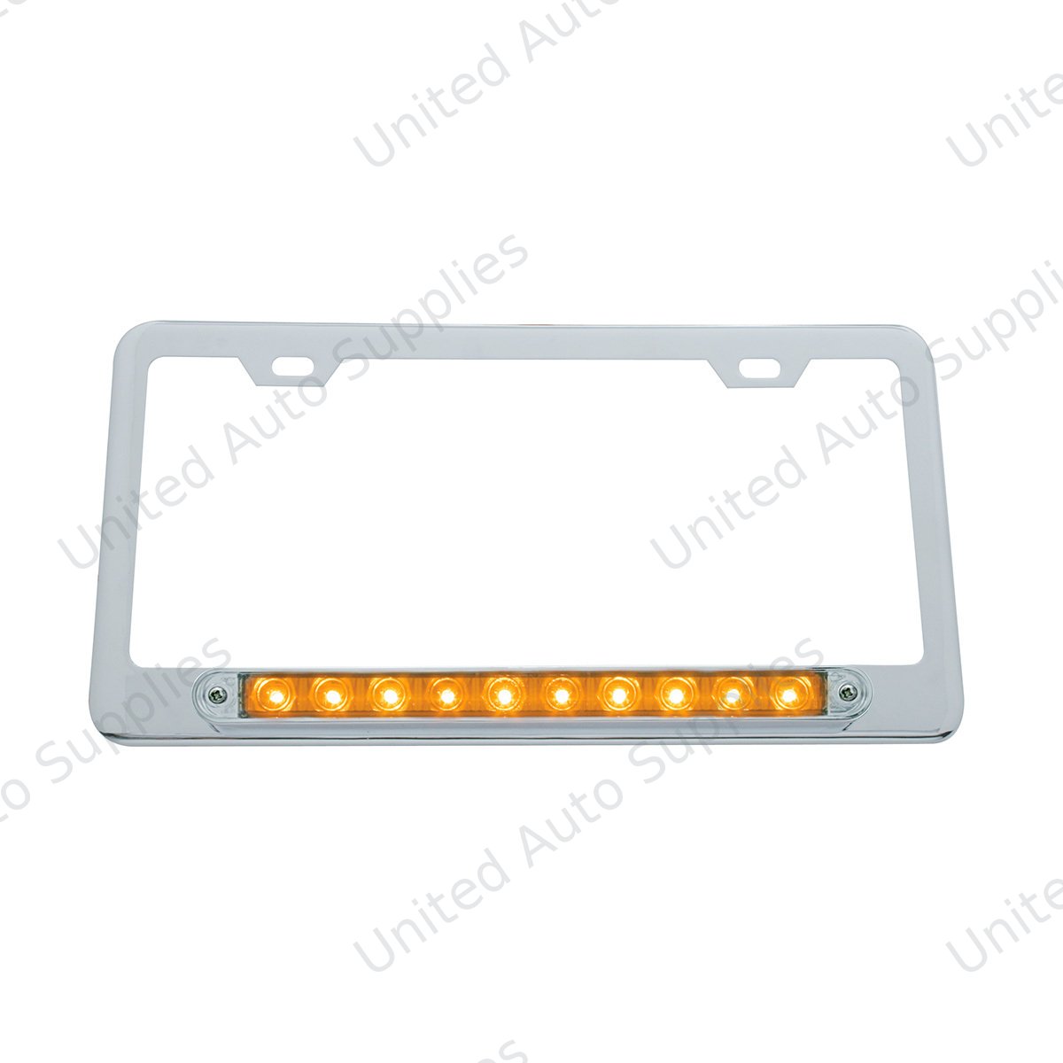 Chrome License Plate Frame With 10 LED 9" Light Bar - Amber LED/Clear Lens