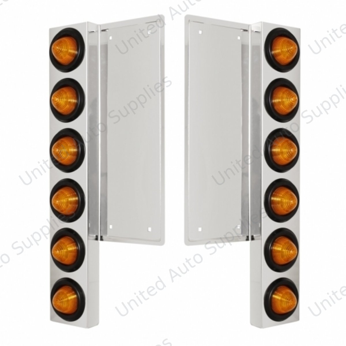 FL SS Front Air Cleaner Bracket W/12X 9 LED 2" Beehive Lights -Amber LED & Lens (Pair)
