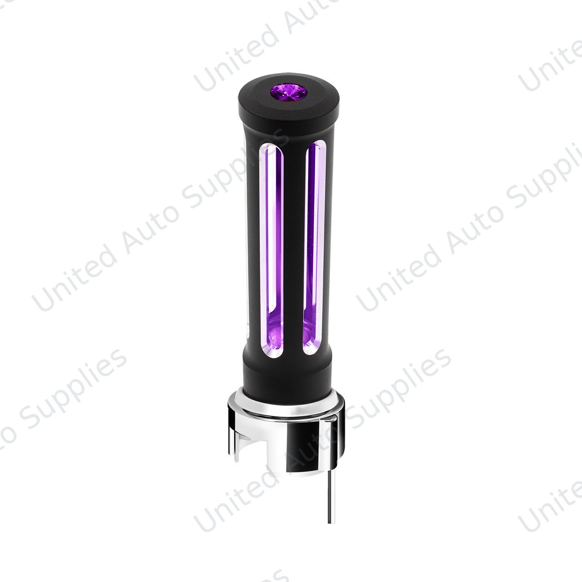Thread-On Matte Black Sonoma Gearshift Knob With LED 13/15/18 Speed Adapter-Purple Crystal/Purple LED