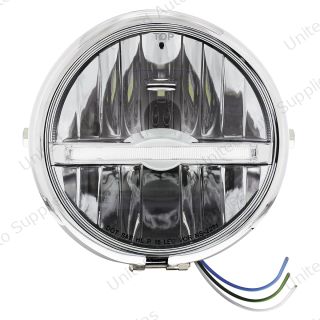 Chrome 5-3/4" Motorcycle Headlight 9 LED Bulb With White LED Light Bar - Side Mount