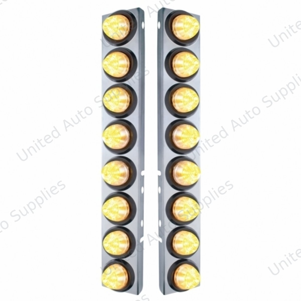 SS Front Air Cleaner Bracket With 16X 9 LED 2" Beehive Lights For Peterbilt -Amber LED/Clear Lens