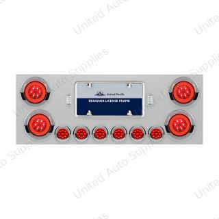 SS Rear Center Panel With 4X 21 LED 4" GloLight & 6X 9 LED 2" Lights & Visors-Red LED & Lens