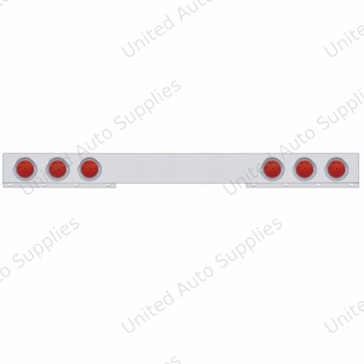 Stainless 1 Piece Rear Light Bar With Six 7 LED 4" Reflector Lights & Visors - Red LED/Red Lens