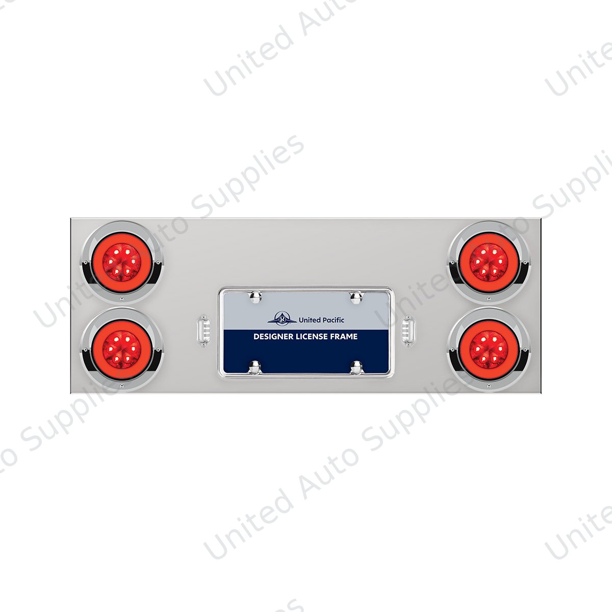 33-3/4" Stainless Rear Center Panel With Four 21 LED 4" GloLight & Visors - Red LED/Red Lens