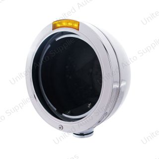 Stainless Steel Bullet Classic Headlight No Bulb With LED Turn Signal - Amber Lens