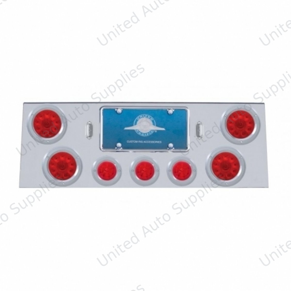 SS Rear Center Panel With 4X 10 LED 4" Light & 3X 13 LED 2.5" Beehive Light+Bezel -Red LED & Lens