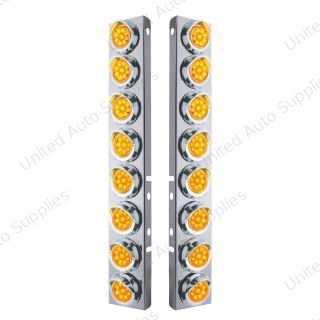 SS Front Air Cleaner Bracket With 16X 9 LED 2" Reflector Lights & Visors For Peterbilt -Amber LED & Lens