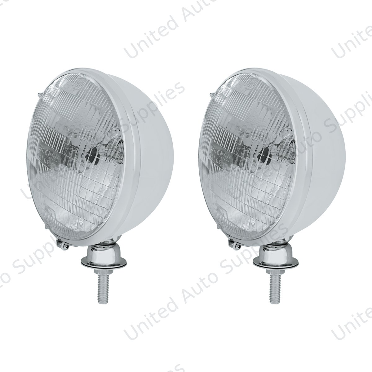7" Chrome Kingbee Style 12V Headlight With H6024 Halogen Seal Beam Bulbs (Pair)