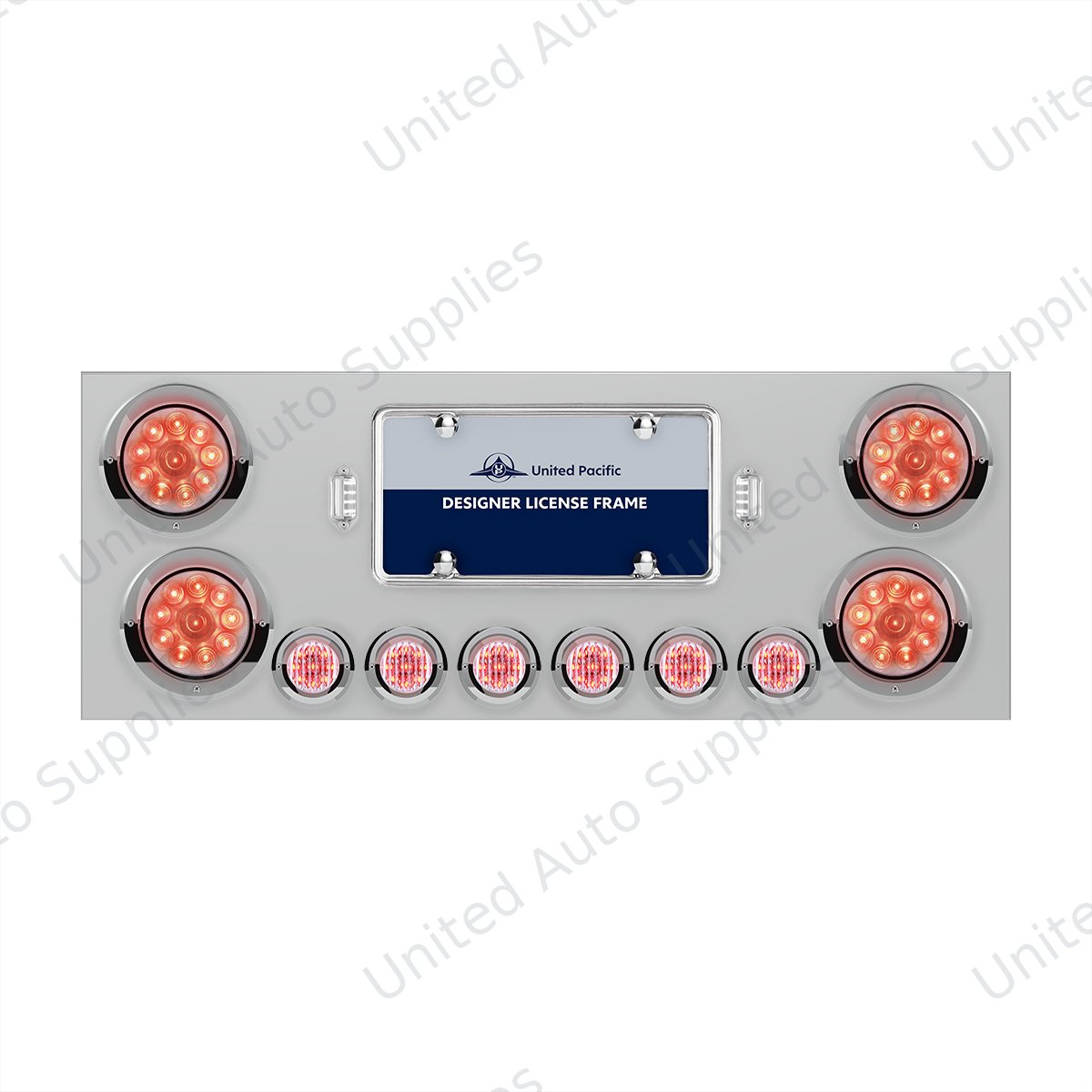 SS Rear Center Panel With 4X 10 LED 4" Lights & 6X 9 LED 2" Lights & Visors -Red LED/Clear Lens