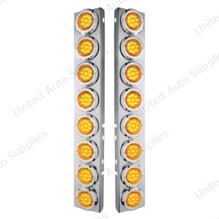 SS Front Air Cleaner Bracket With 16X 9 LED 2" Lights & Bezels For Peterbilt-Amber LED & Lens