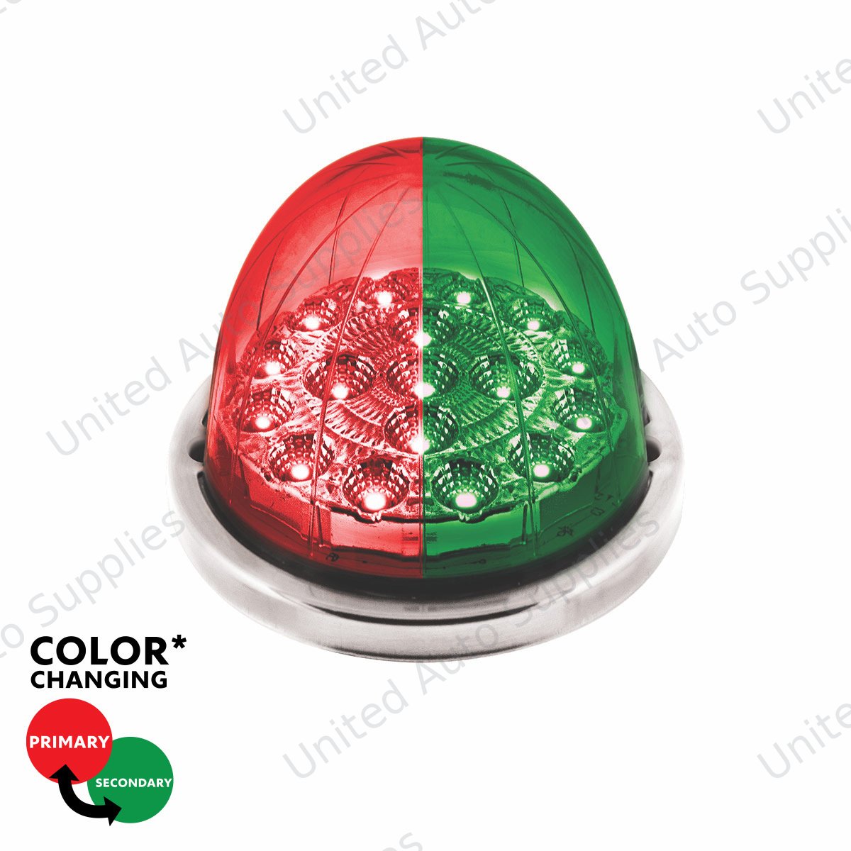 17 LED Watermelon Double Fury Light Flush Mount Kit With Low Profile SS Bezel - Red & Green LED/Clear Lens