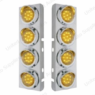 SS Front Air Cleaner Bracket With 8X 9 LED 2" Lights & Visors For Peterbilt-Amber LED & Lens