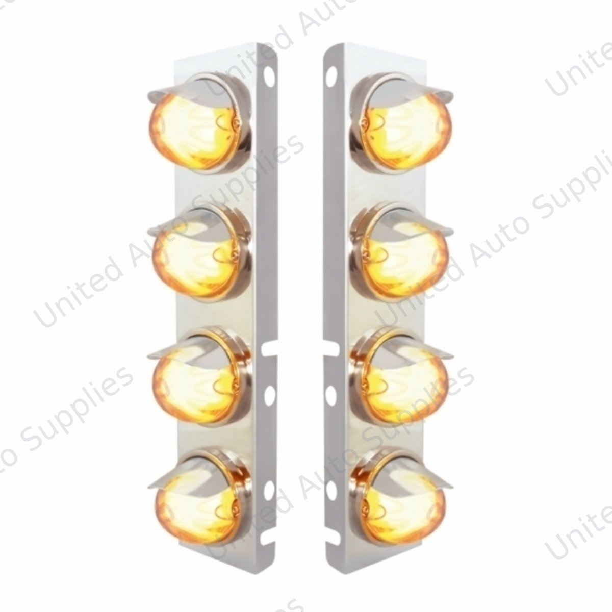 SS Front Air Cleaner Bracket With 8X 9 Amber LED Watermelon GloLight & Visors For Peterbilt-Clear Lens