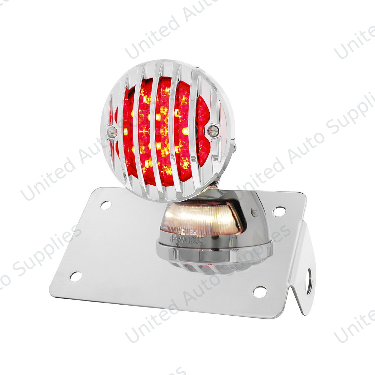 Motorcycle LED "Bobber" Style Horizontal Tail Light With Chrome Grille Bezel-Smoke Lens