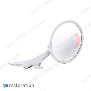 Exterior Mirror With Bow Tie Logo, Convex Glass & LED Turn For 1966-72 Chevy Passenger Car - R/H