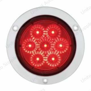 7 LED 4" Round SS Flange Light (Stop, Turn & Tail) - Red LED/Red Lens