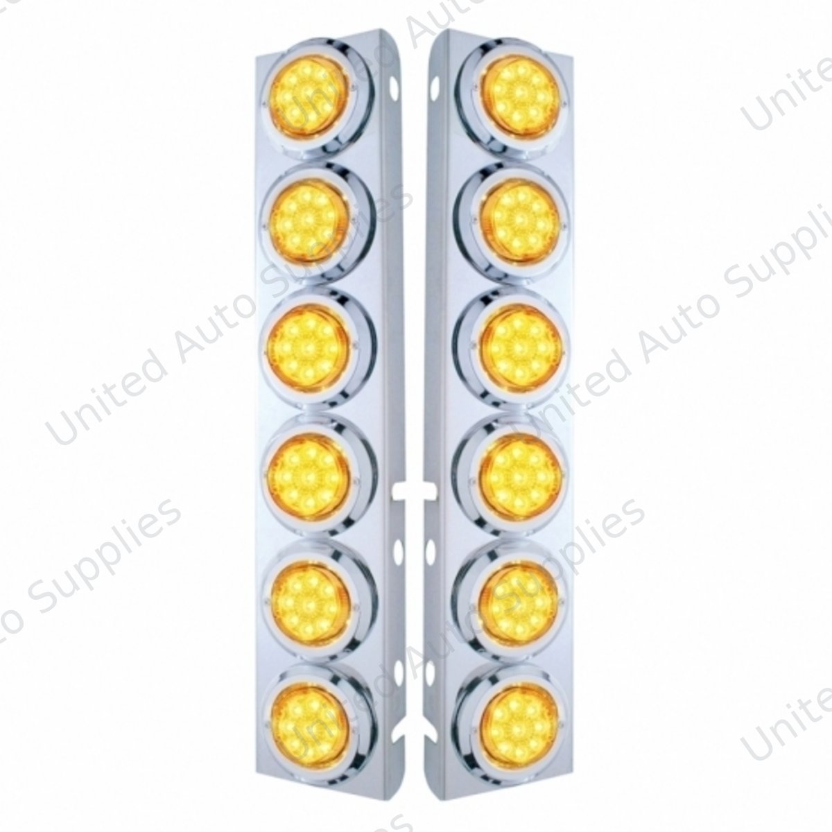 SS Front Air Cleaner Bracket With 12X 9 LED 2" Reflector Lights & Bezels For Peterbilt-Amber LED & Lens