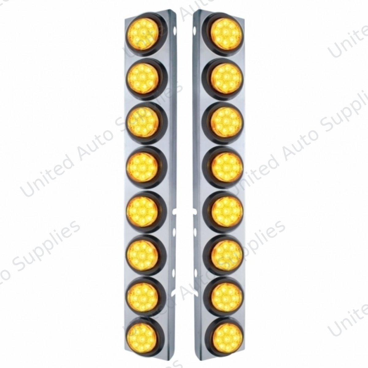 SS Front Air Cleaner Bracket With 16X 9 LED 2" Reflector Lights For Peterbilt-Amber LED & Lens