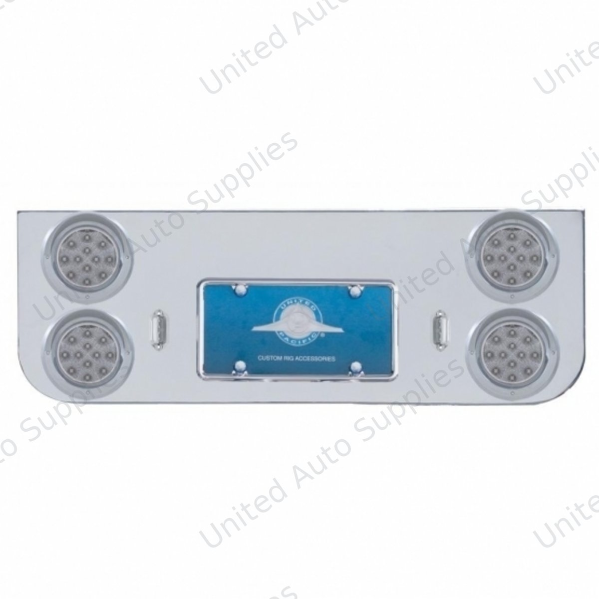 Chrome Rear Center Panel With Four 12 LED 4" Reflector Lights & Visors - Red LED/Clear Lens