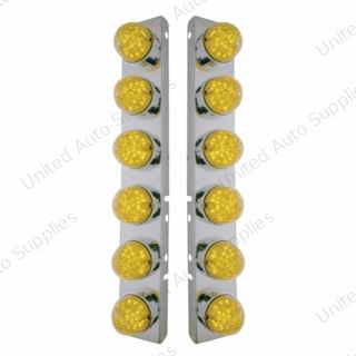 SS Front Air Cleaner Bracket With 12X 19 LED Bullet Style Lights & Bezels For Peterbilt-Amber LED & Lens