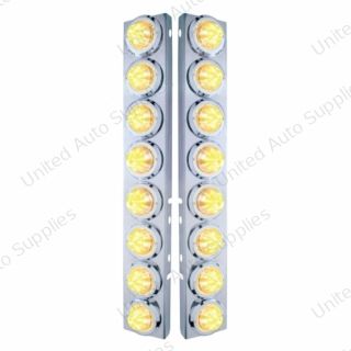 SS Front Air Cleaner Bracket With 16X 9 LED 2" Beehive Lights & Bezels For Peterbilt-Amber LED/Clear Lens