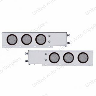 3-3/4" Bolt Pattern SS Spring Loaded Bar With 6X 36 LED 4" Lights -Red LED/Clear Lens (Pair)