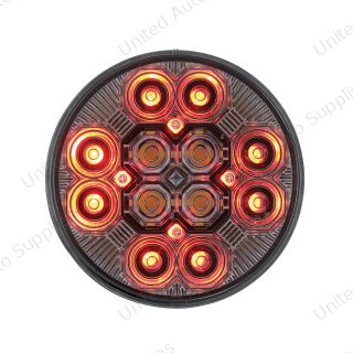 4" Round Combo Light With 12 LED Stop, Turn & Tail & 16 LED Back-Up - Red LED/Clear Lens