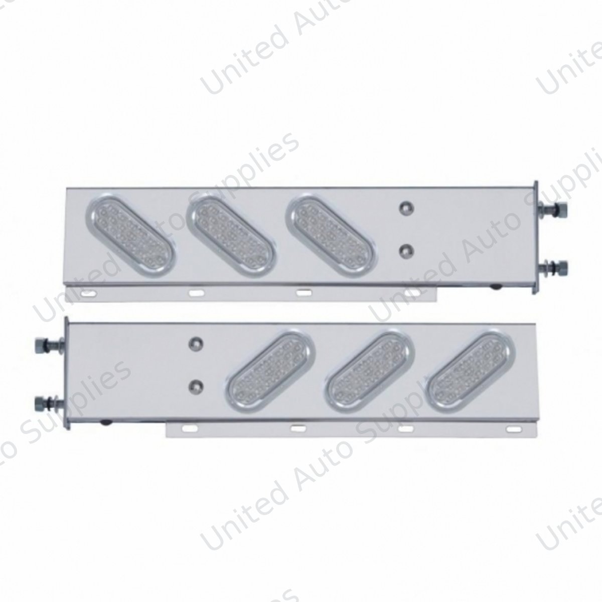 3-3/4" Bolt Pattern SS Spring Loaded Bar With 6" Oval 19 LED Lights & Visors -Red LED/Clear Lens (Pair)
