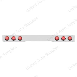 Chrome 1 Piece Rear Light Bar With Six 7 LED 4" Reflector Lights & Visors - Red LED/Red Lens