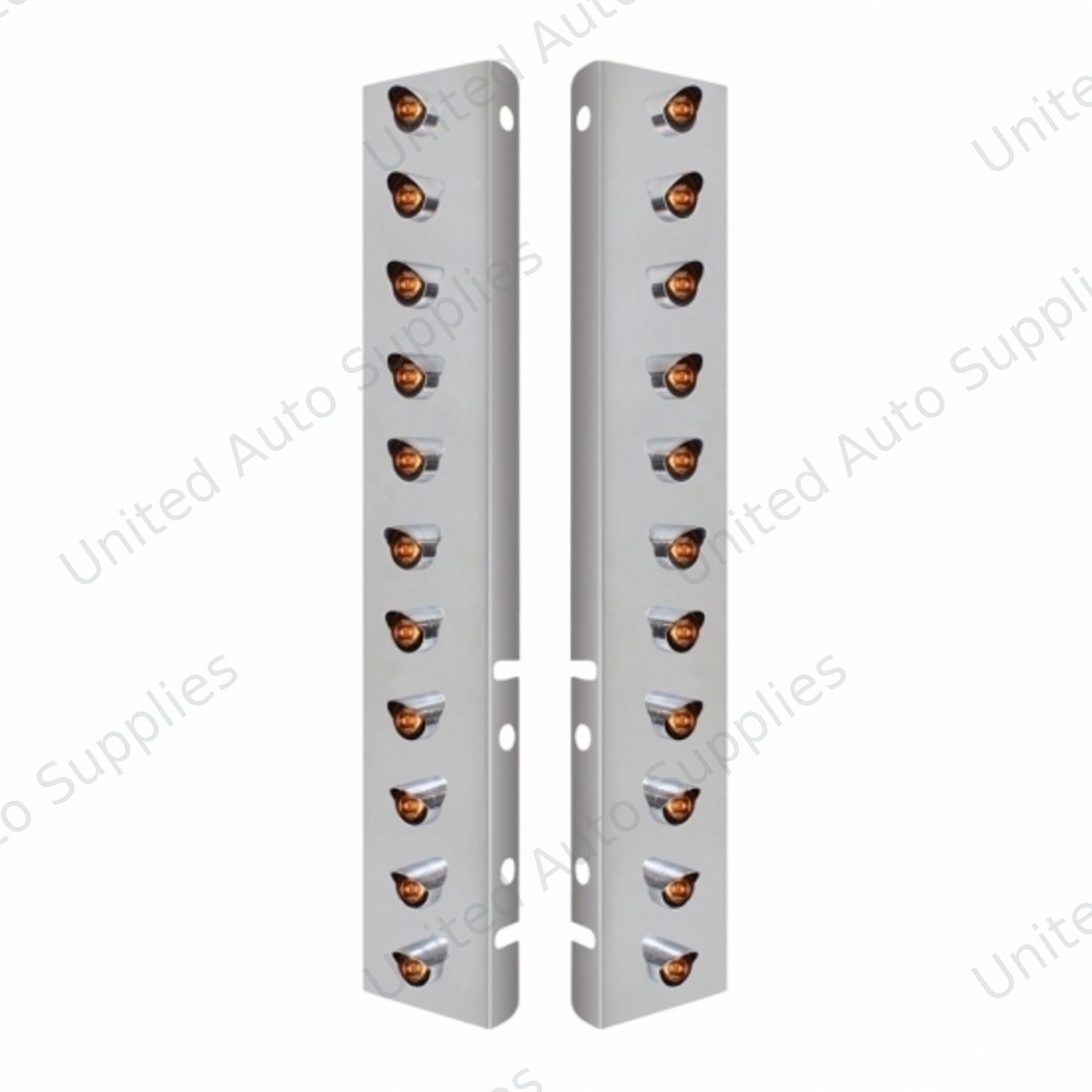 SS Front Air Cleaner Bracket With 22X 3 Amber LED 3/4" Mini Lights & Visors For Peterbilt-Clear Lens