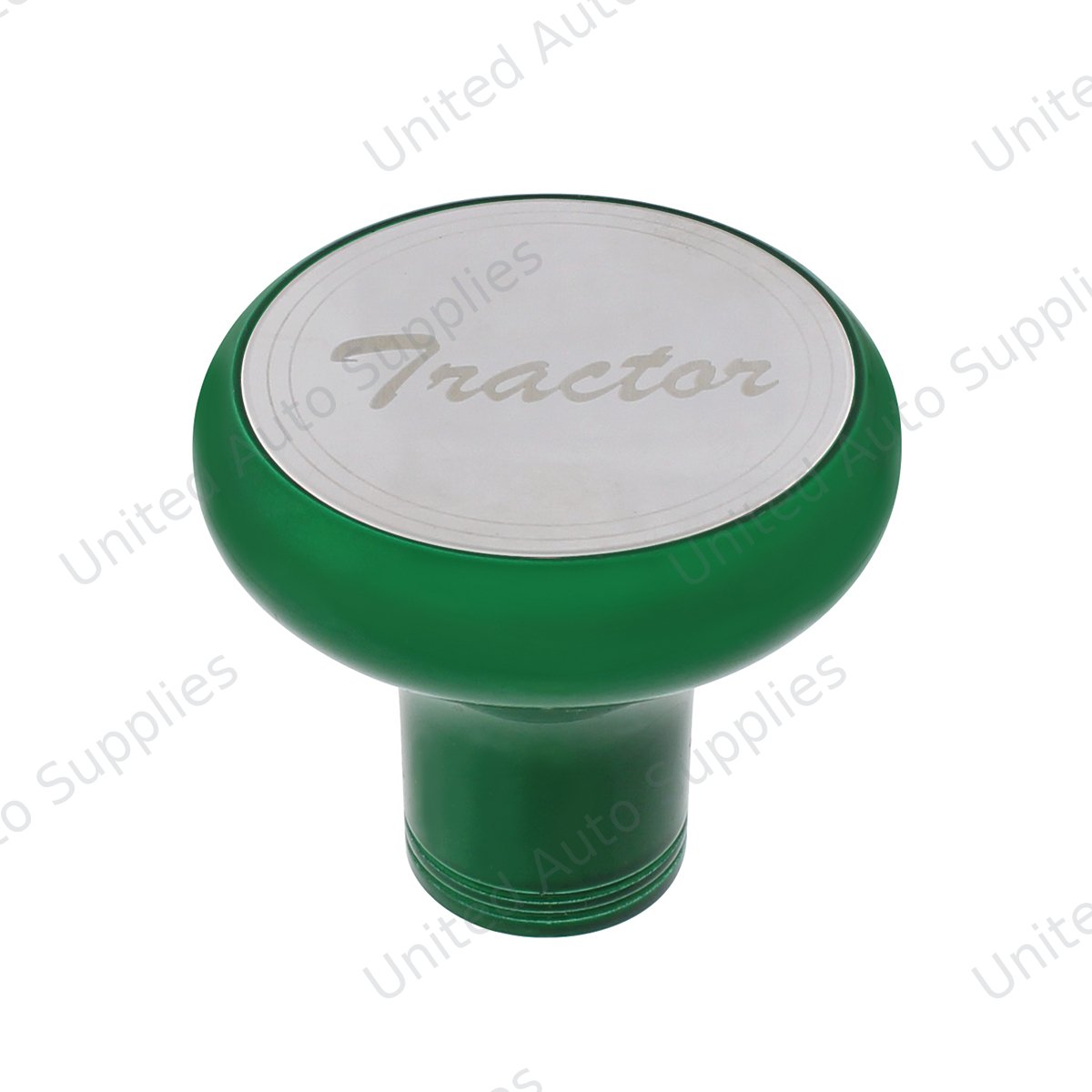 Deluxe Aluminum Screw-On Air Valve Knob With Stainless Tractor Plaque - Emerald Green