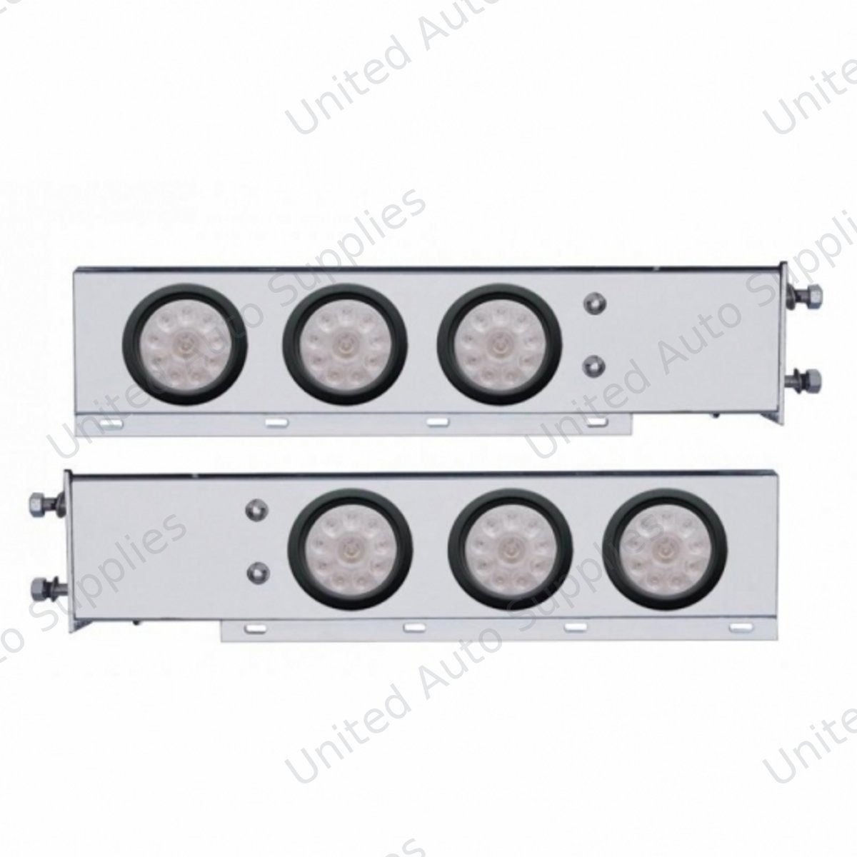 3-3/4" Bolt Pattern Chrome Spring Loaded Bar W/6X 4" 10 Red LED Lights - Clear Lens (Pair)