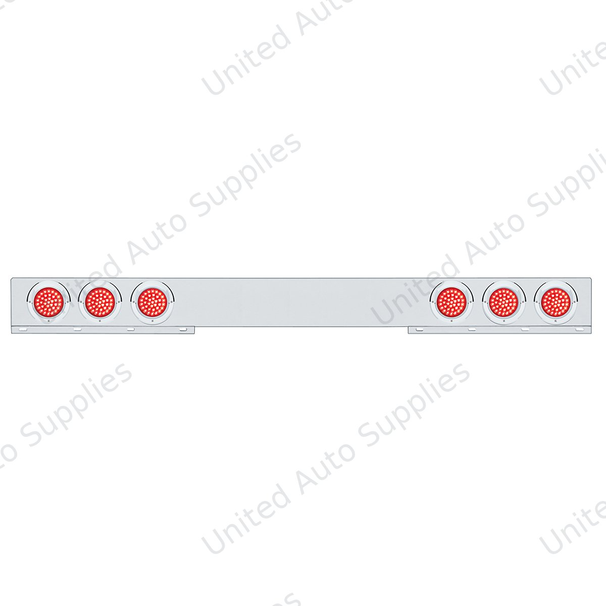 Stainless 1 Piece Rear Light Bar With Six 36 LED 4" Lights & Visors - Red LED/Red Lens