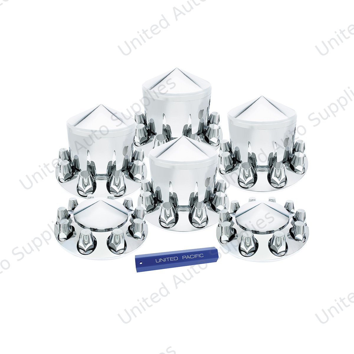 Pointed Axle Cover Combo Kit With 33mm Standard Thread-On Nut Covers & Nut Cover Tool - Chrome