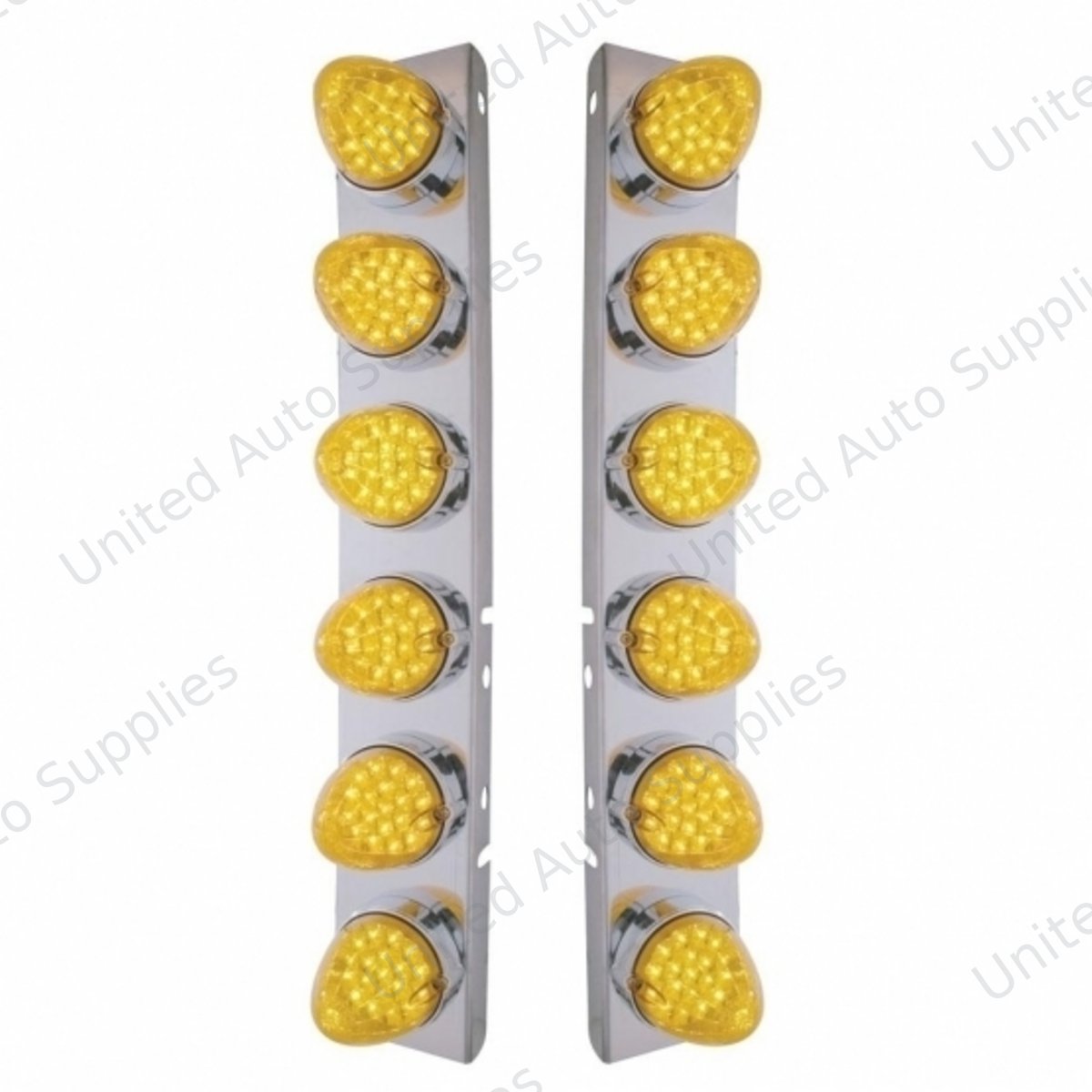 SS Front Air Cleaner Bracket With 12X 19 LED Reflector Lights & Bezels For Peterbilt-Amber LED & Lens