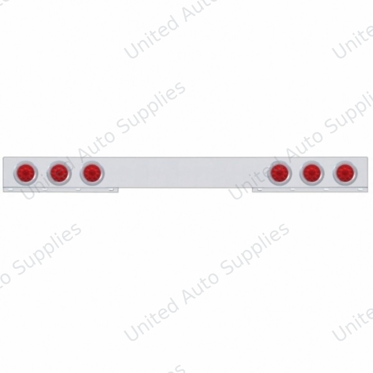 Stainless 1 Piece Rear Light Bar With Six 10 LED 4" Lights & Bezels - Red LED/Red Lens