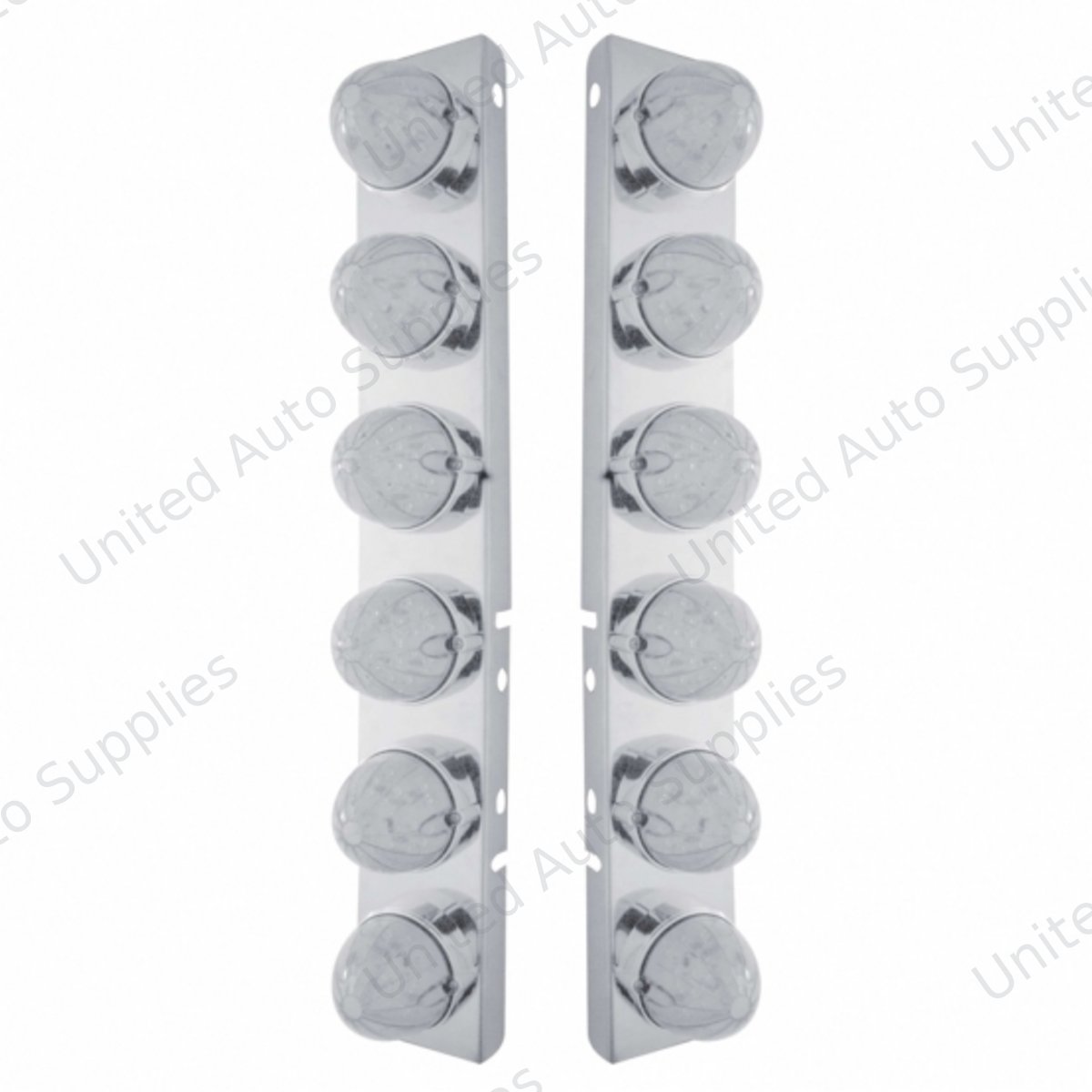 SS Front Air Cleaner Bracket With 12X 19 LED Bullet Style Lights & Bezels For Peterbilt-Amber LED/Clear Lens