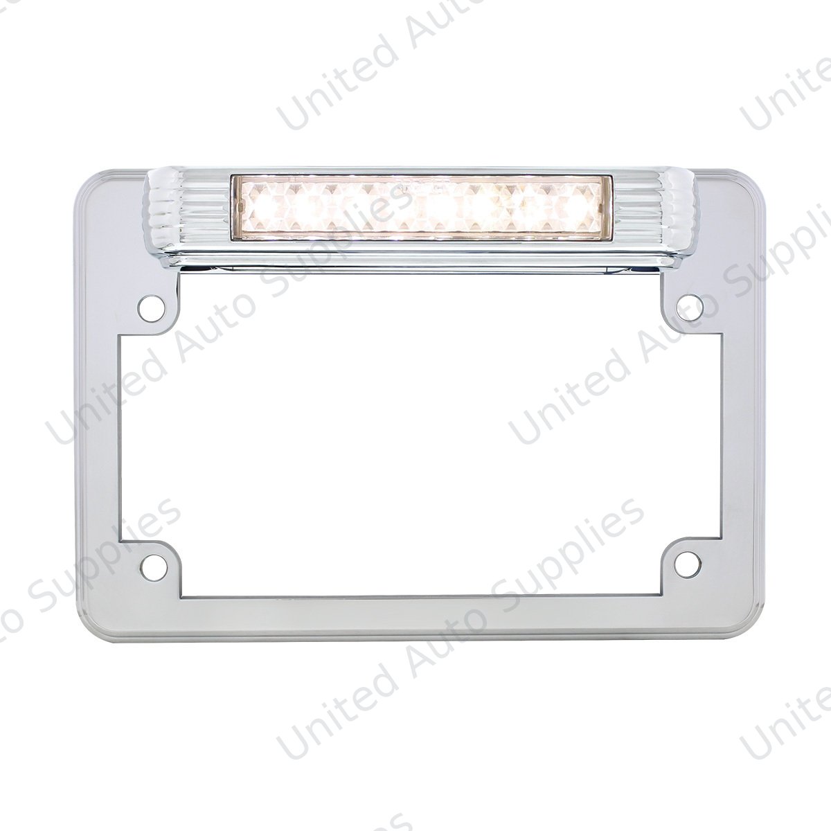 Chrome Motorcycle License Plate Frame With Back-Up Light - White LED/Clears Lens