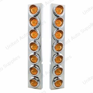 SS Front Air Cleaner Brkt With 14X 9 Amber LED 2" Beehive Lights & Visors For KW Trucks -Amber Lens