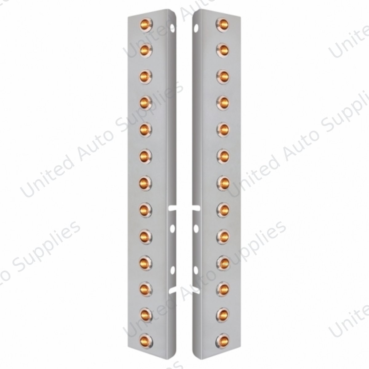 SS Front Air Cleaner Bracket With 26X 3 LED 3/4" Mini Lights & SS Bezels For Peterbilt-Amber LED/Clear Lens