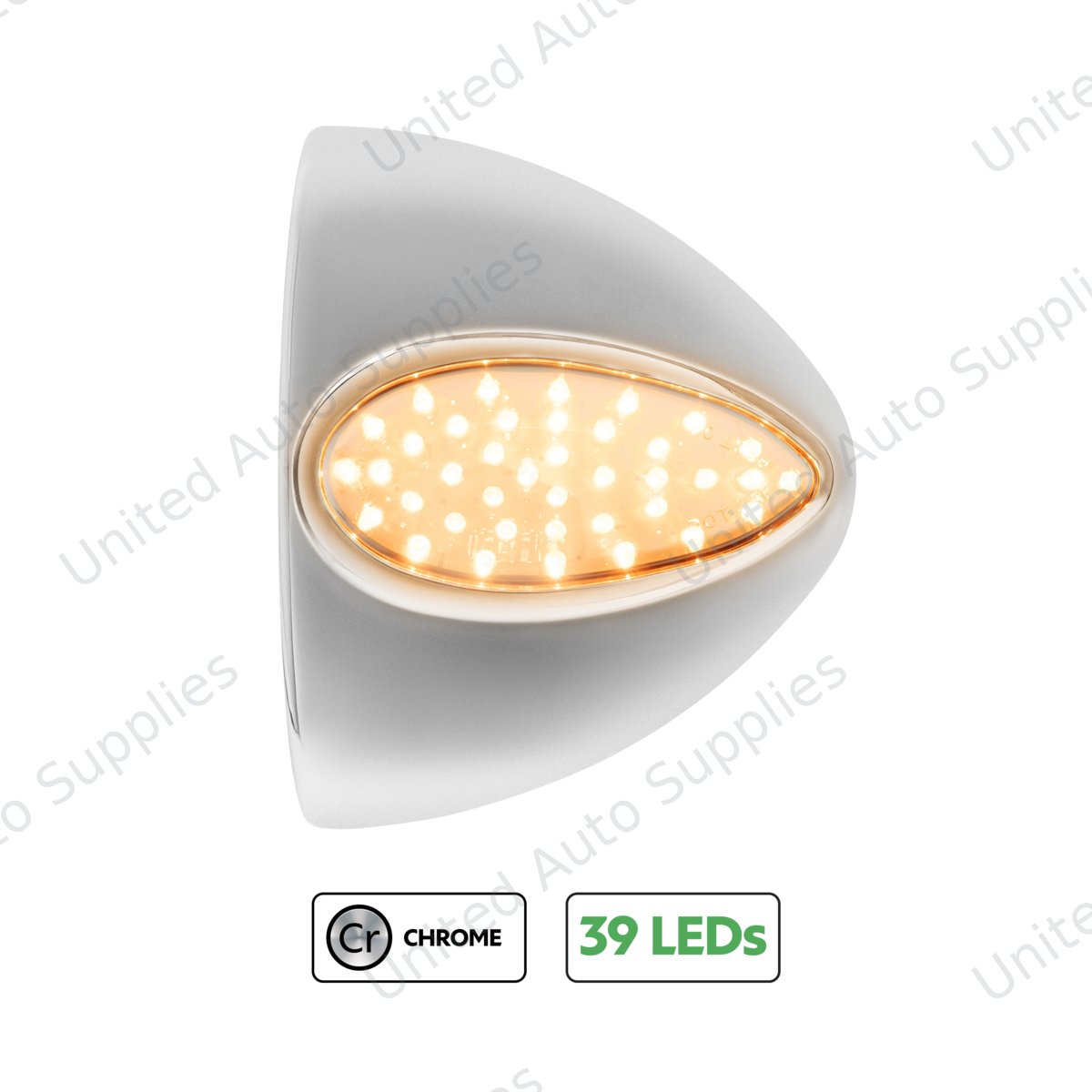 39 LED Teardrop Headlight Turn Signal Light Cover For Peterbilt - Amber LED/Chrome Lens