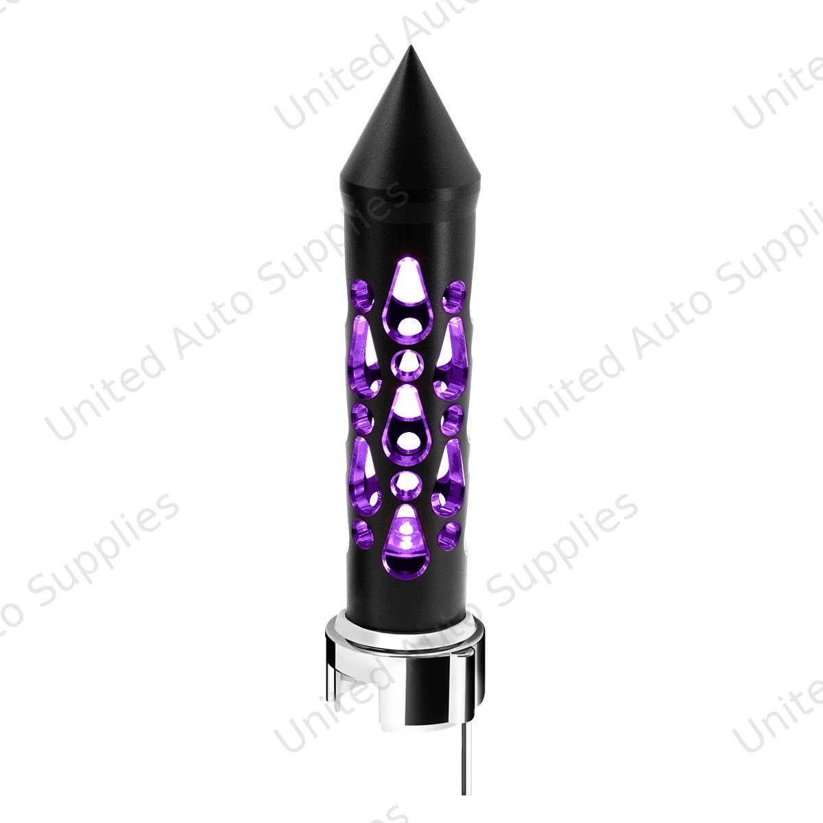 Thread-On Brooklyn Spike Gearshift Knob With LED 13/15/18 Speed Adapter-Matte Black/Purple LED