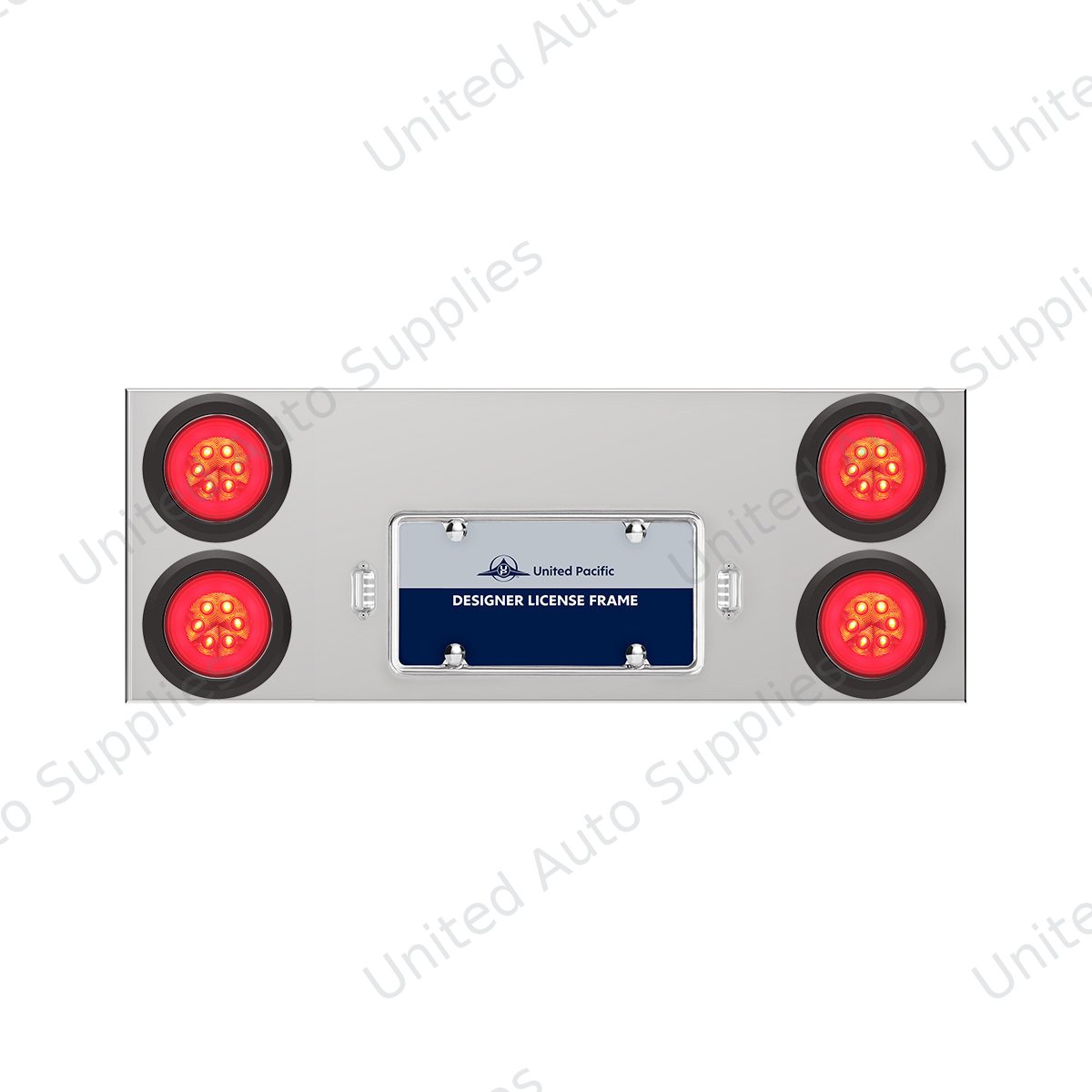 33-3/4" Stainless Rear Center Panel With Four 21 LED 4" GloLight & Grommets - Red LED/Clear Lens