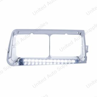 14 LED Headlight Bezel For 1989-2009 Freightliner FLD - Passenger - White LED/Clear Lens