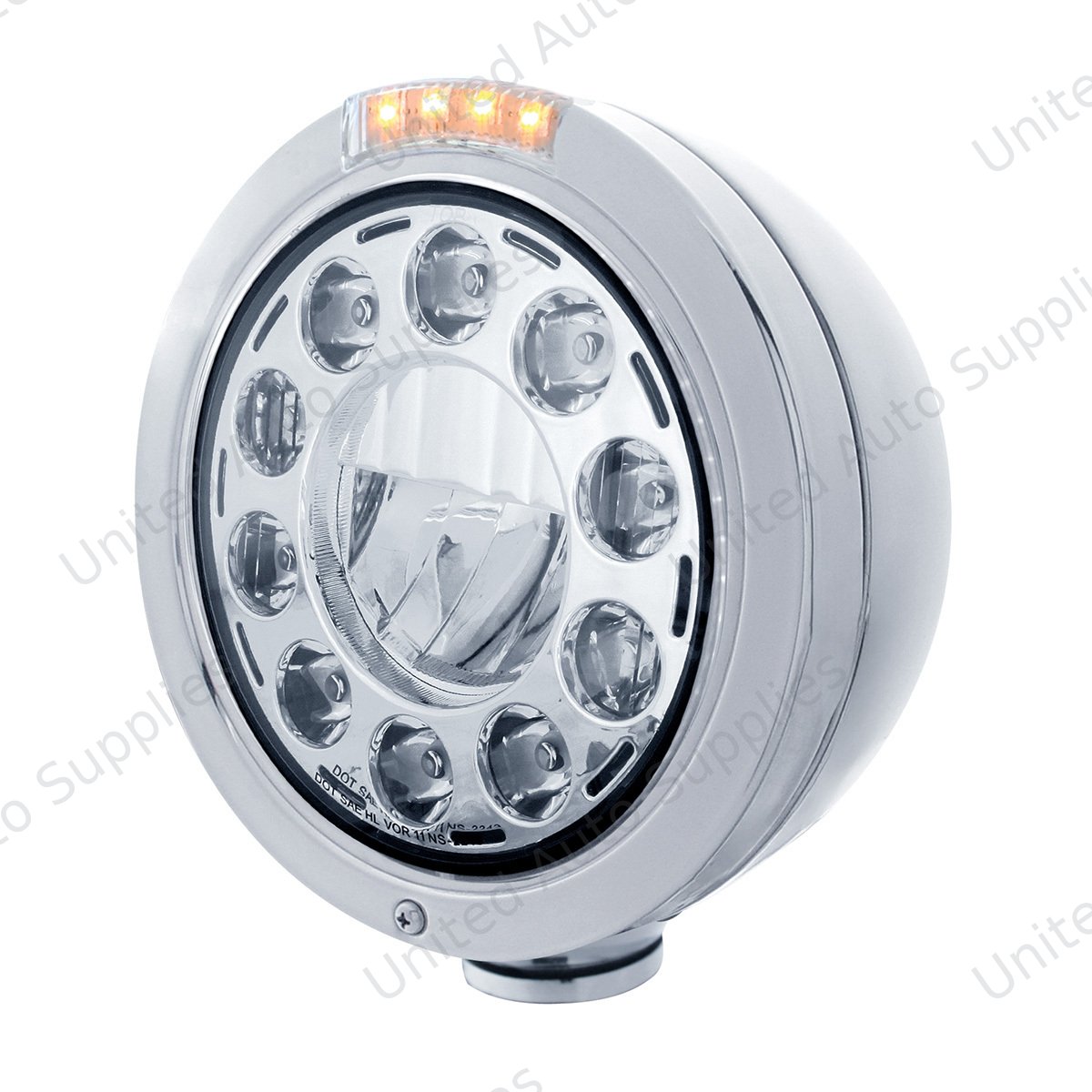 Stainless Bullet Classic Headlight 11 LED Bulb With LED Signal - Clear Lens